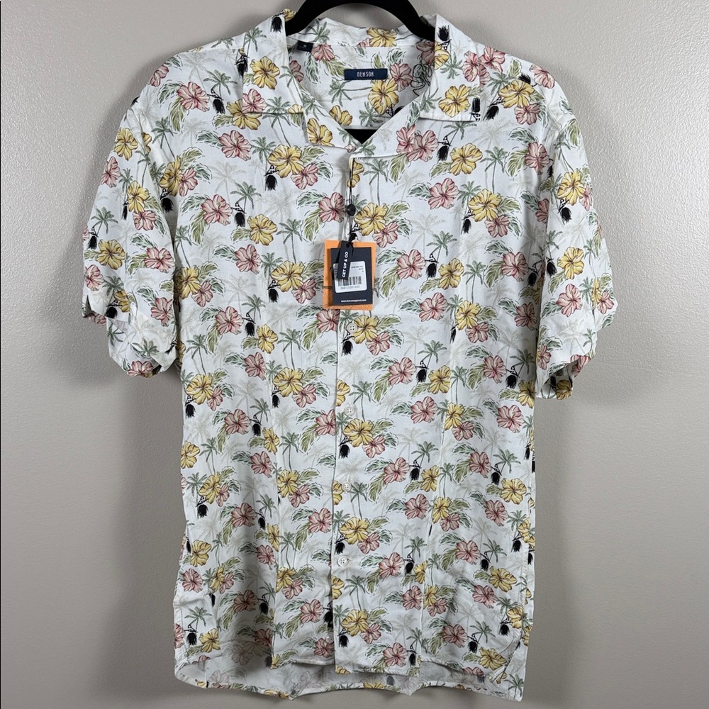 Benson Relaxed Fit Floral Short-Sleeve Button-Down Shirt in White